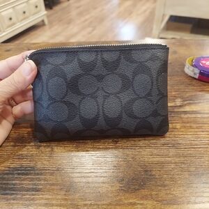 Coach Corner Zip Wristlet Wallet Metallic Blue Black  GREAT Gift! 6.25"x4"×1"